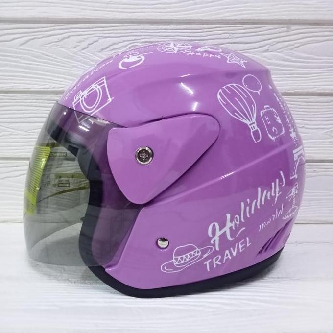 HELM HALFFACE EVOLUTION MOTIF TRAVELING UNGU MIRIP GM EVO HELM DEWASA