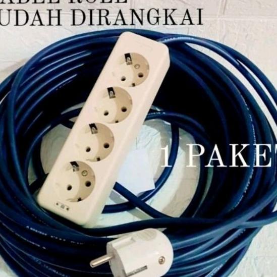 Kabel Serabut 22.5 Kabel Lentur Body Besar ~ Kabel Roll 20 Meter Full + Stopkontak 4 Lubang + Coloka