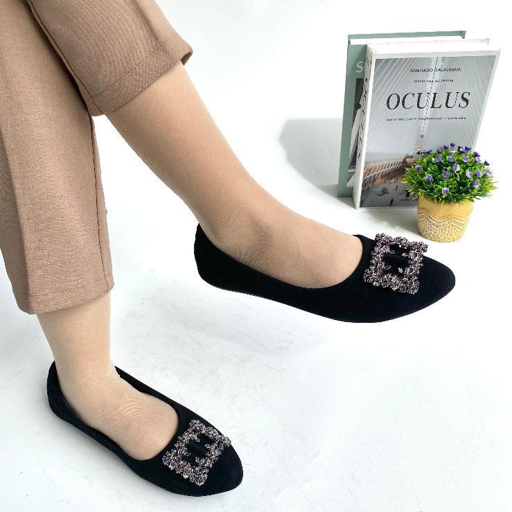 Sales Sepatu Balet Wanita Kerja Hitam Flatshoes Cewek Sol Karet