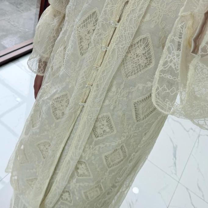 ALUNA DRESS SPECIAL BUTTER CREAM Dress Outer Brukat Chantily Baju Kondangan Terbaru Fashion Muslim M