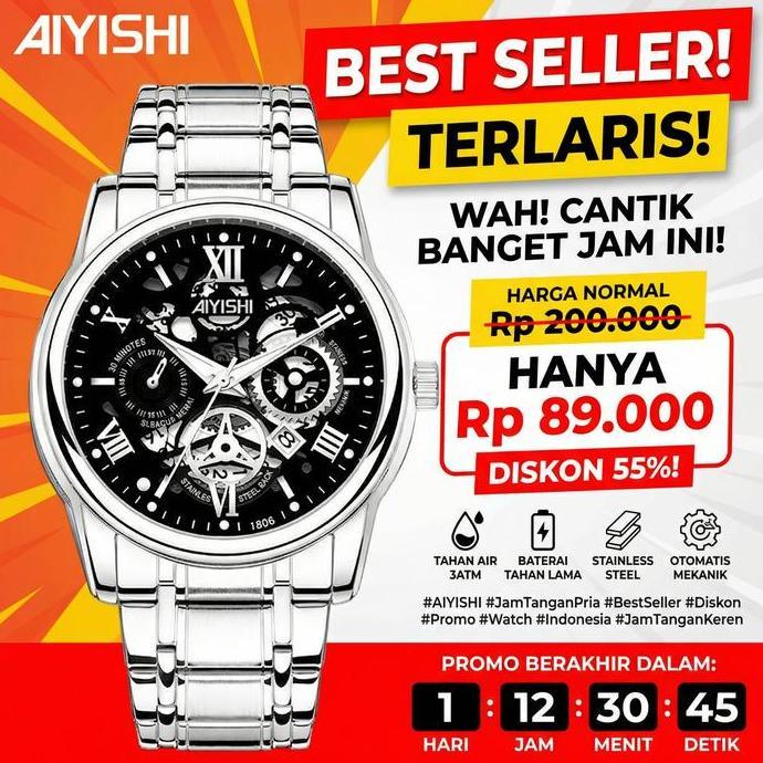 Aiyishi Jam Tangan Pria Dial BeronggaKuarsa Anti Air Tali Stainless Steel Jam TanganCowok Watches Or