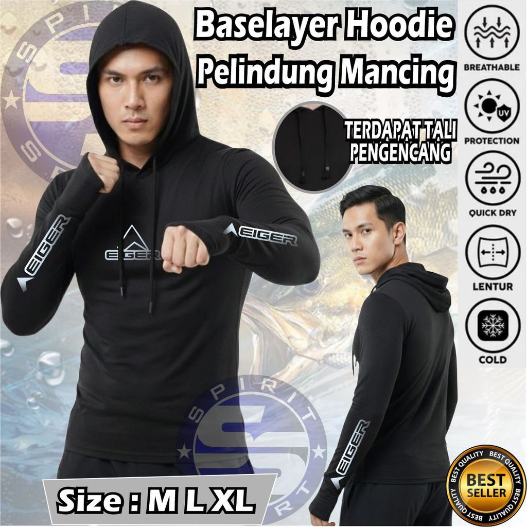 Manset Hoodie Outdoor Baselayer Hiking Pakaian Hoodie Elastis Bertali Pelindung Olahraga Mendaki