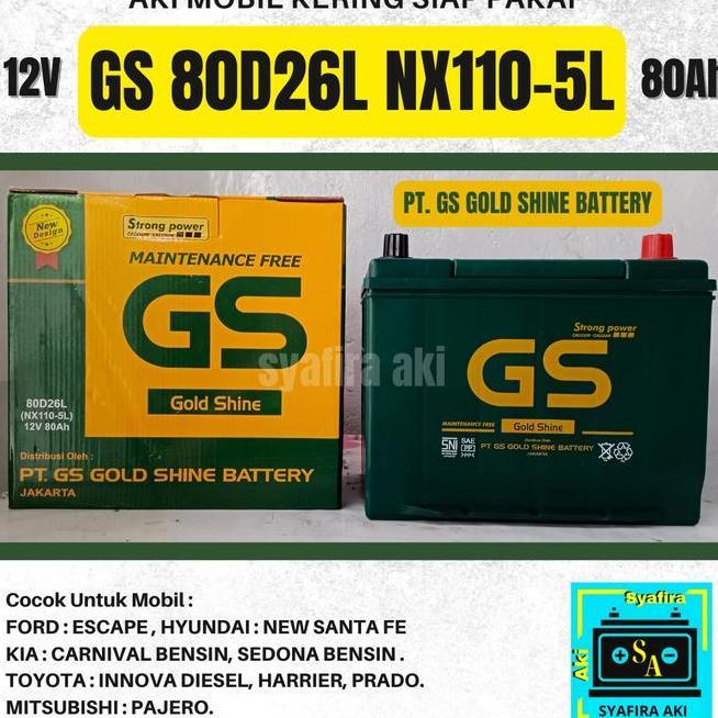 Aki Mobil Mitsubishi Pajero Gs Gold Shine Mf 80D26L 12V 80Ah Accu Kering