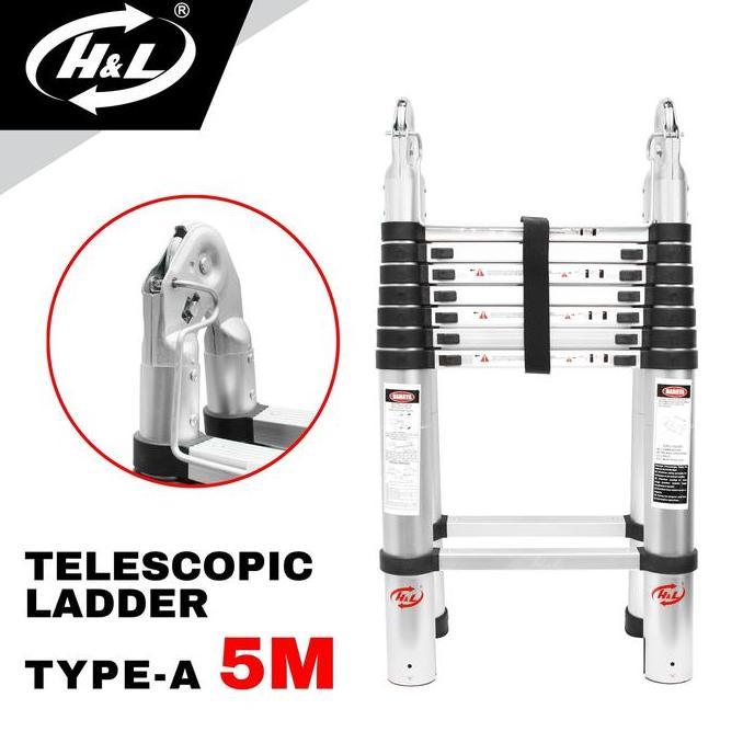 Promo Hl Tangga Lipat Aluminium Teleskopik Tipe A 5 M Double Cod