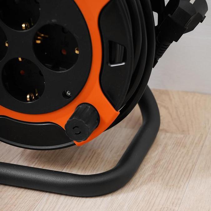 Murah Azko Krisbow 15 Mtr Kabel Roll 4 Socket Mini Drum - Hitam/Oranye Cable Reel Colokan Peralatan 