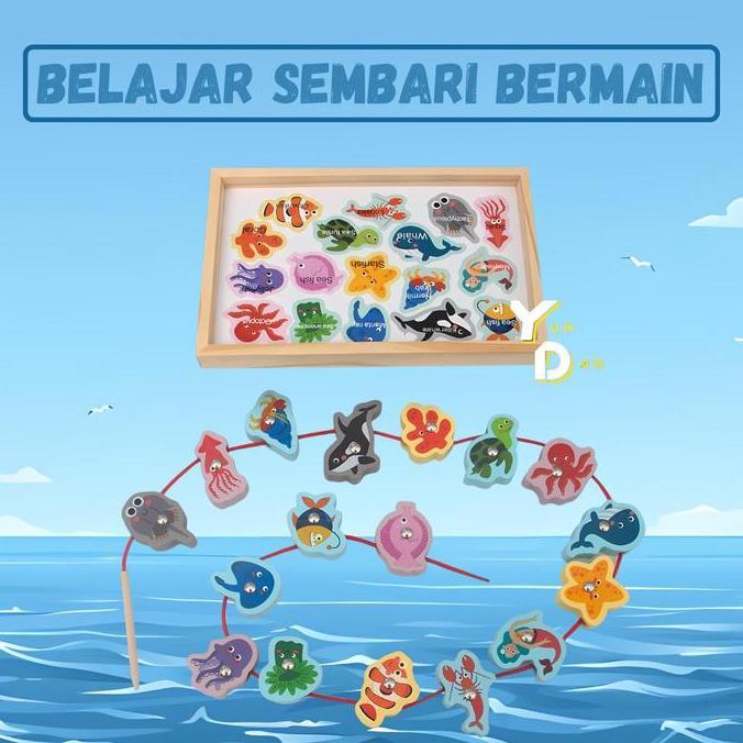 Mainan Edukasi Montessori Anak Laki Laki Perempuan Meronce & Memancing Hewan Kendaraan Buah Sayur