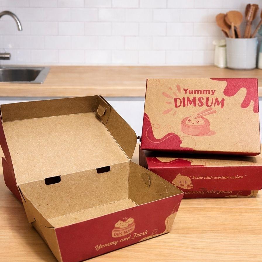 Box Dimsum Kraft ( Isi 50 Pcs ) Lunch Box Dimsum Kraft Dus Box Dimsum Laminasi Kotak Dimsum Kraft La