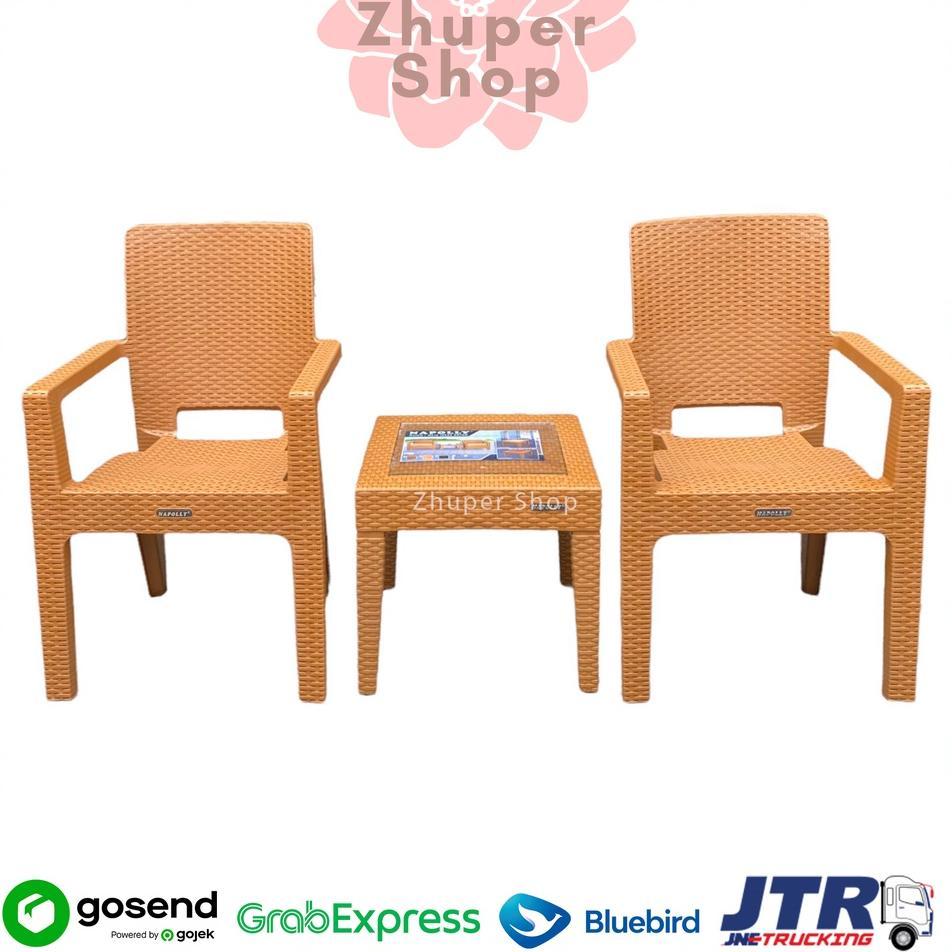 1 Set 2 Kursi Teras Napolly Big 8R3 + Meja Mapan 45 | Kursi Taman Plastik | Bangku Plastik Modern | 