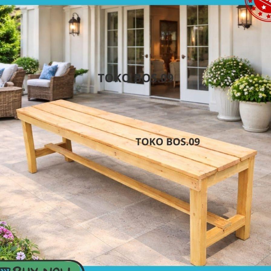 Bangku Kayu Panjang Minimalis | Kursi Tunggu, Teras, Taman Warna Natural
