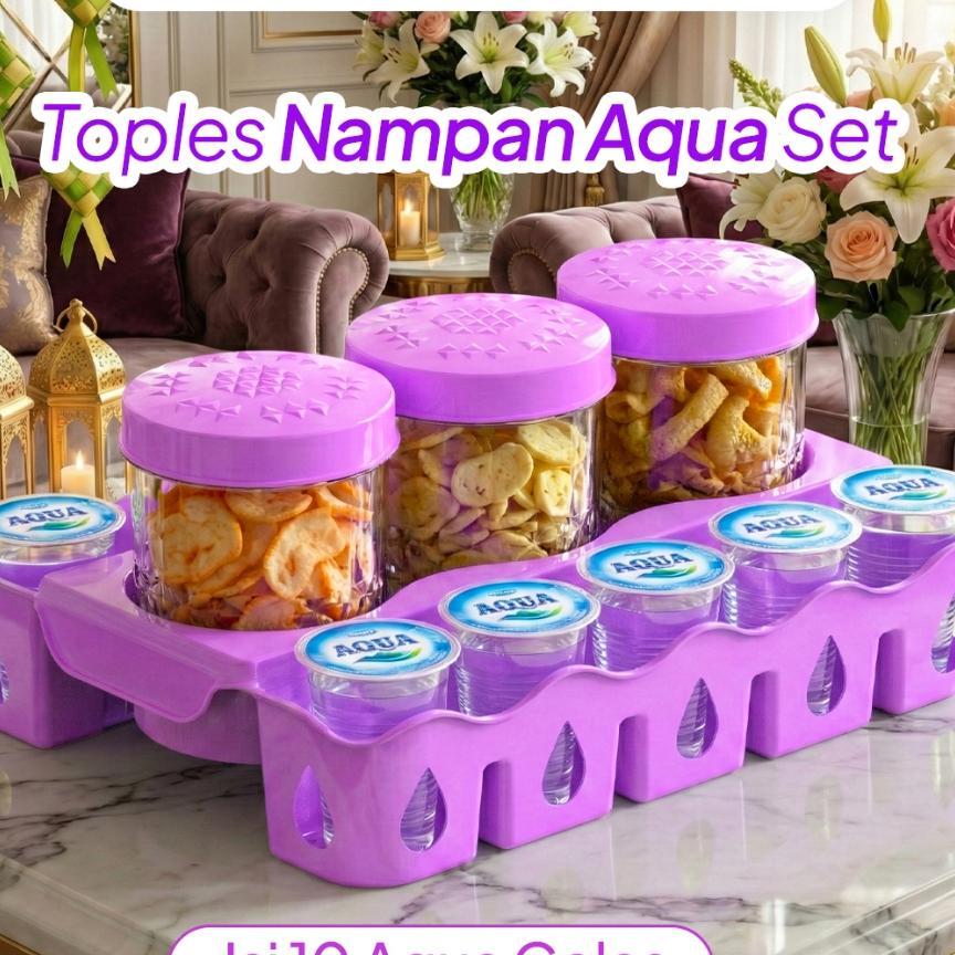 Jema Toples Set Lebaran 3In1 + Tray | Toples Kue Lebaran Estetik, Nampan Aqua Gelas Tutup Kencang, A