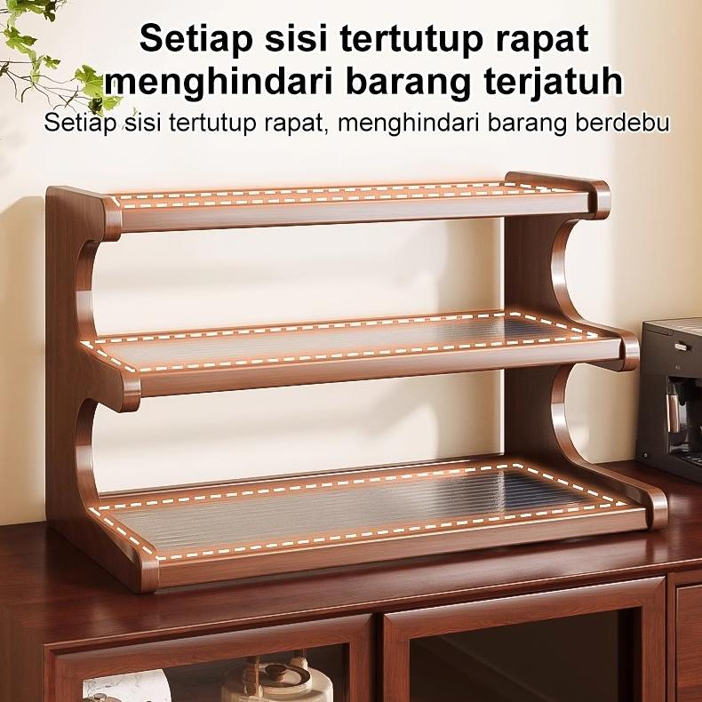 bestpromo rak dapur serbaguna rak susun bambu rak penyimpanan rak bumbu kayu rak bumbu dapur