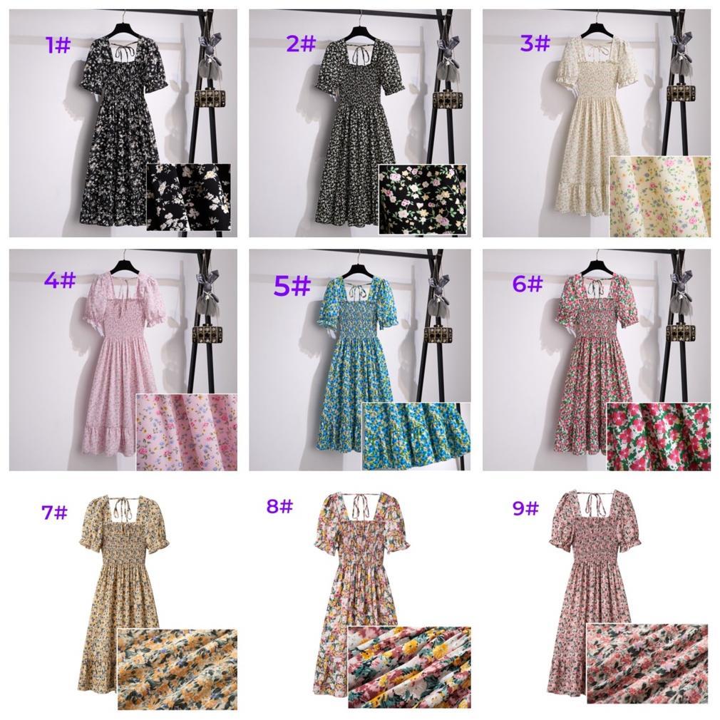Kualitas Tinggi New Hitam Kuning Merah Muda Hijau Merah Biru Ungu Floral Midi Dress Korea Style Pant