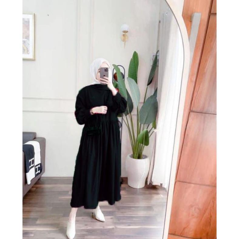 BAJU MIDI DRESS PUTIH POLOS REMAJA KEKINIAN CRINKLE AIRFLOW TERBARU UK,S M L XL XXL