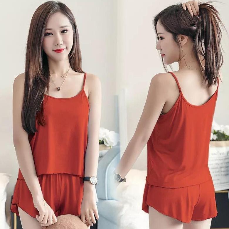 HOT DEALS RV BAJU TIDUR SET WANITA SEXY CAMISOLE DENGAN CELANA PENDEK PIYAMA WANITA KAMISOL SETELAN 