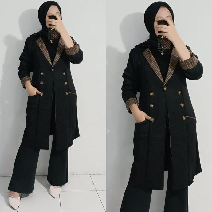 Lansungkirim- Long Blazer Nayila Viana Panjang Kombinasi Kotak