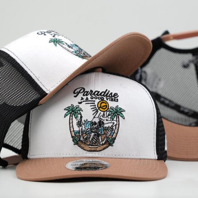 Topi Snapback Original Gudback Paradise Putih Coklat Jaring Trucker