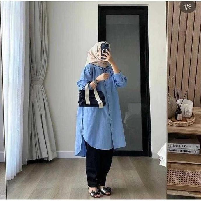 Termurah / Hot Sale Clara Tunik Katun Linen | Baju Tunik Atasan Wanita Polos | Kemeja Long Tunik Mod