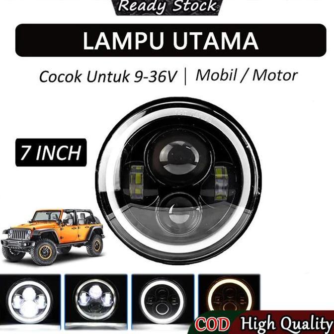 badawali_lembah - ready stocklampu led 7 inch 4 mata lensa 2 warna high/low/ lampu utama mobil 7 inc