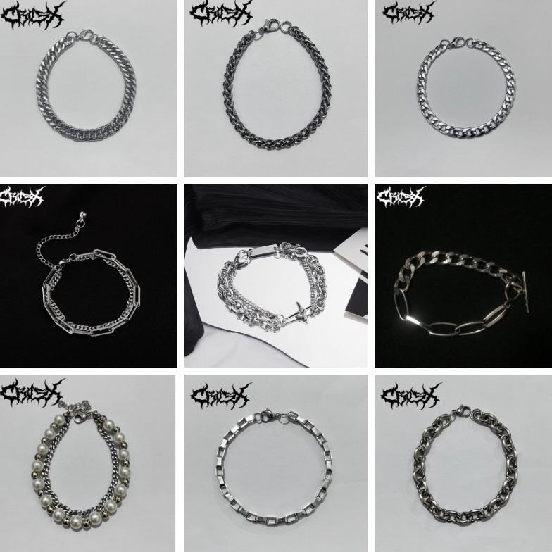 KUALITAS SUPER DOUBLE LAYER CHAIN BRACELET / STAR CROSS SALIB BINTANG SMILE GELANG RANTAI SILVER / C