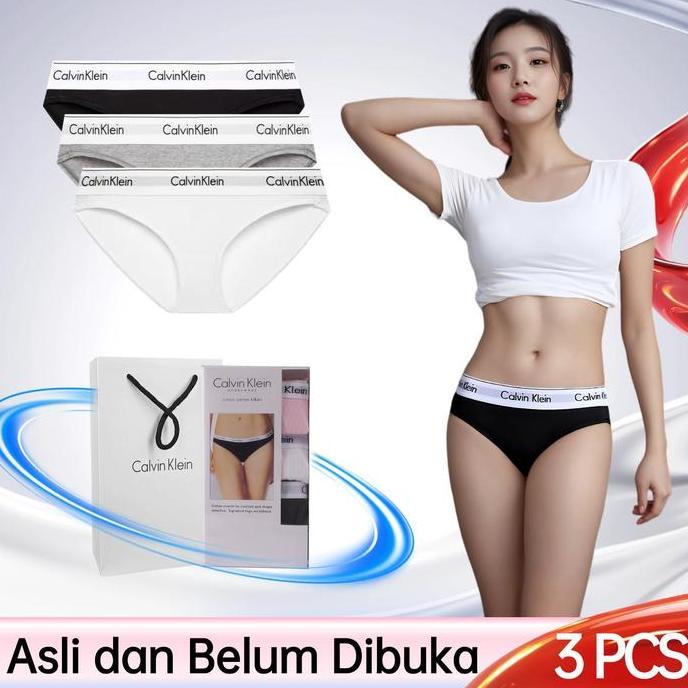 Calvin Klein Underwear Celana Dalam Wanita 3 Pcs Briefs Mid Waist Original Comfortable Paket Hemat K
