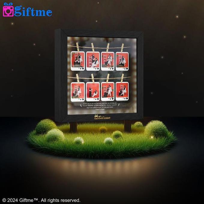 GIFTME Bingkai Foto 3D Custom Cetak bisa request 8 Foto dilengkapi Lampu LED