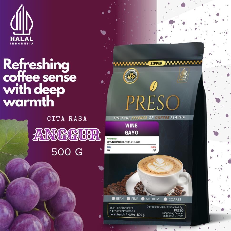 Preso Arabika Gayo Wine Process Aceh | Filter Roast 500G Biji & Bubuk (Non Alkohol)