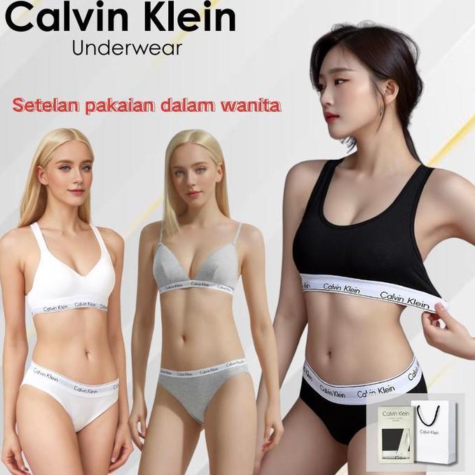 Calvin Klein Underwear Set Pakaian Dalam Wanita Calvin Klein Asli - Bra Olahraga Tanpa Kawat dan Cel