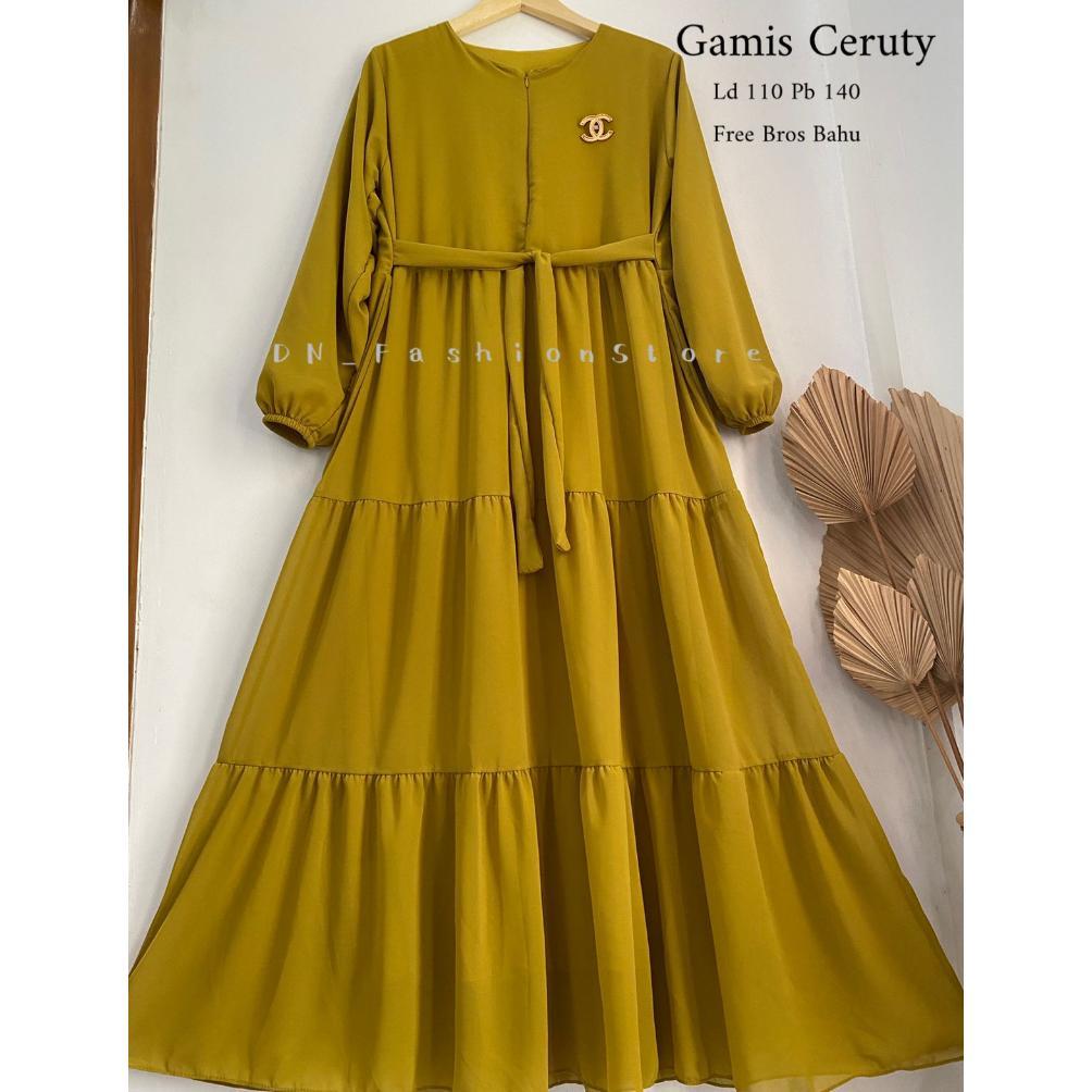 Gamis/Dress Ceruty Babydoll Polos Free Bros Bahu Best Seller Kualitas Nomor 1