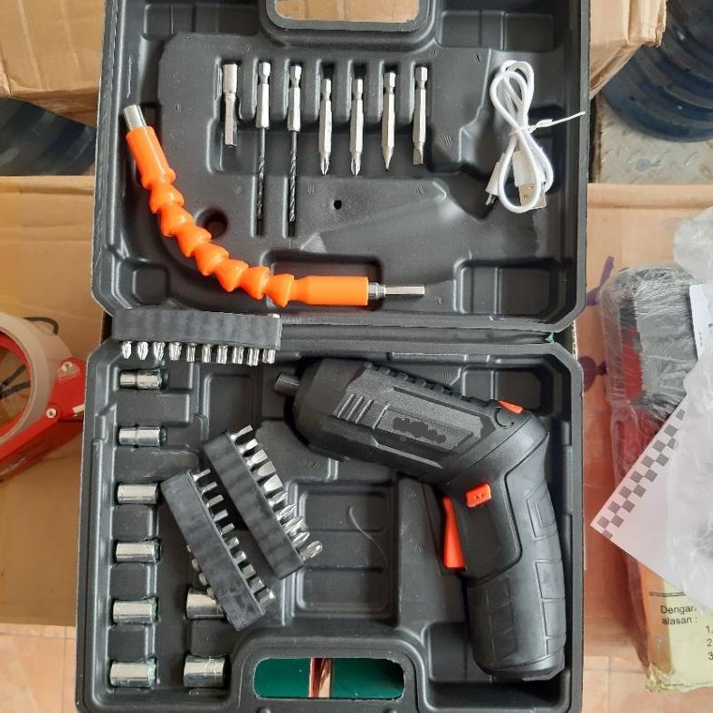 # HJ # SET MESIN BOR OBENG 48 BUAH KUNCI ELECTRIC SCREWDRIVER SET SCREWDRIVER TANPA KABEL DISKON