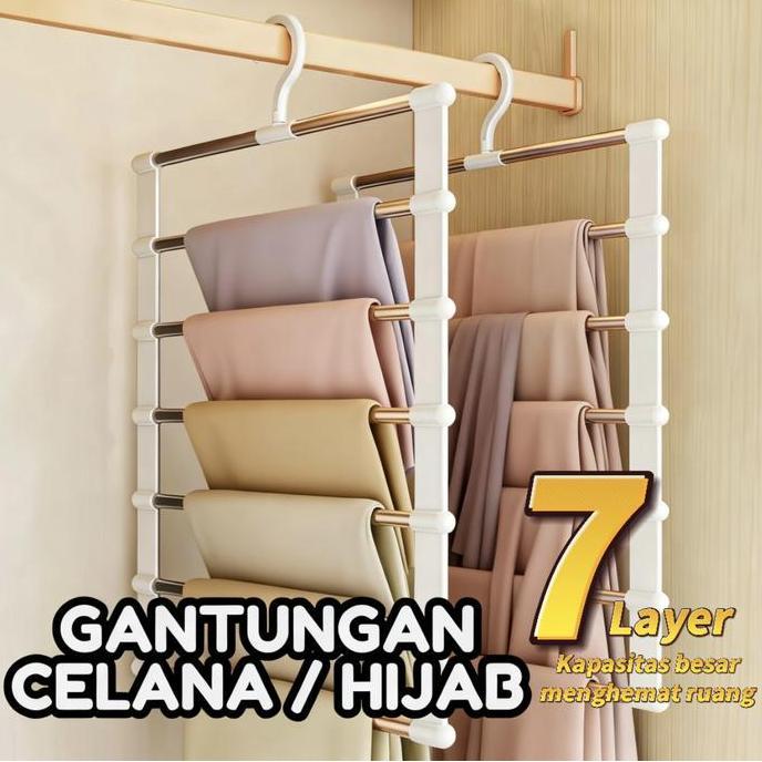 TERLARIS FREE STICKERS-BAJA TAHAN KARAT GANTUNGAN SUSUN 7 LAPIS - LEMARI PAKAIAN UNTUK SYAL, HIJAB, 