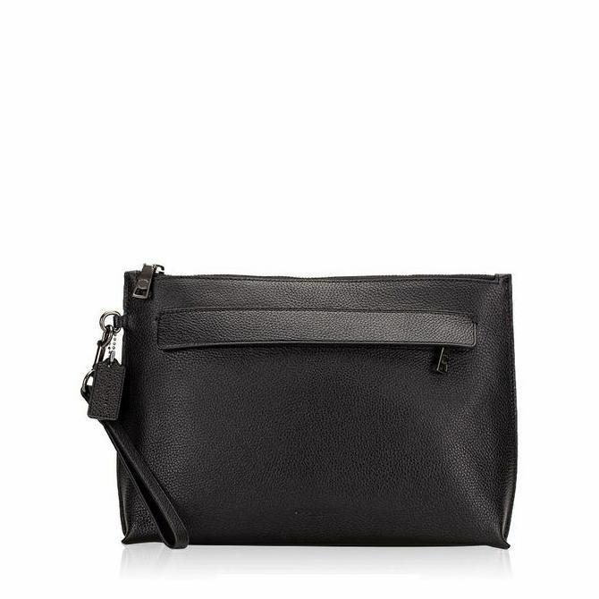 NEW MEN PEBBLED LEATHER POUCH BLACK ORI