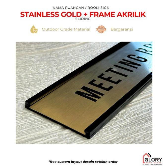 NEW GHD Nama Ruangan / Room Sign Sliding Laser Cut Stainless Gold + Akrilik Custom