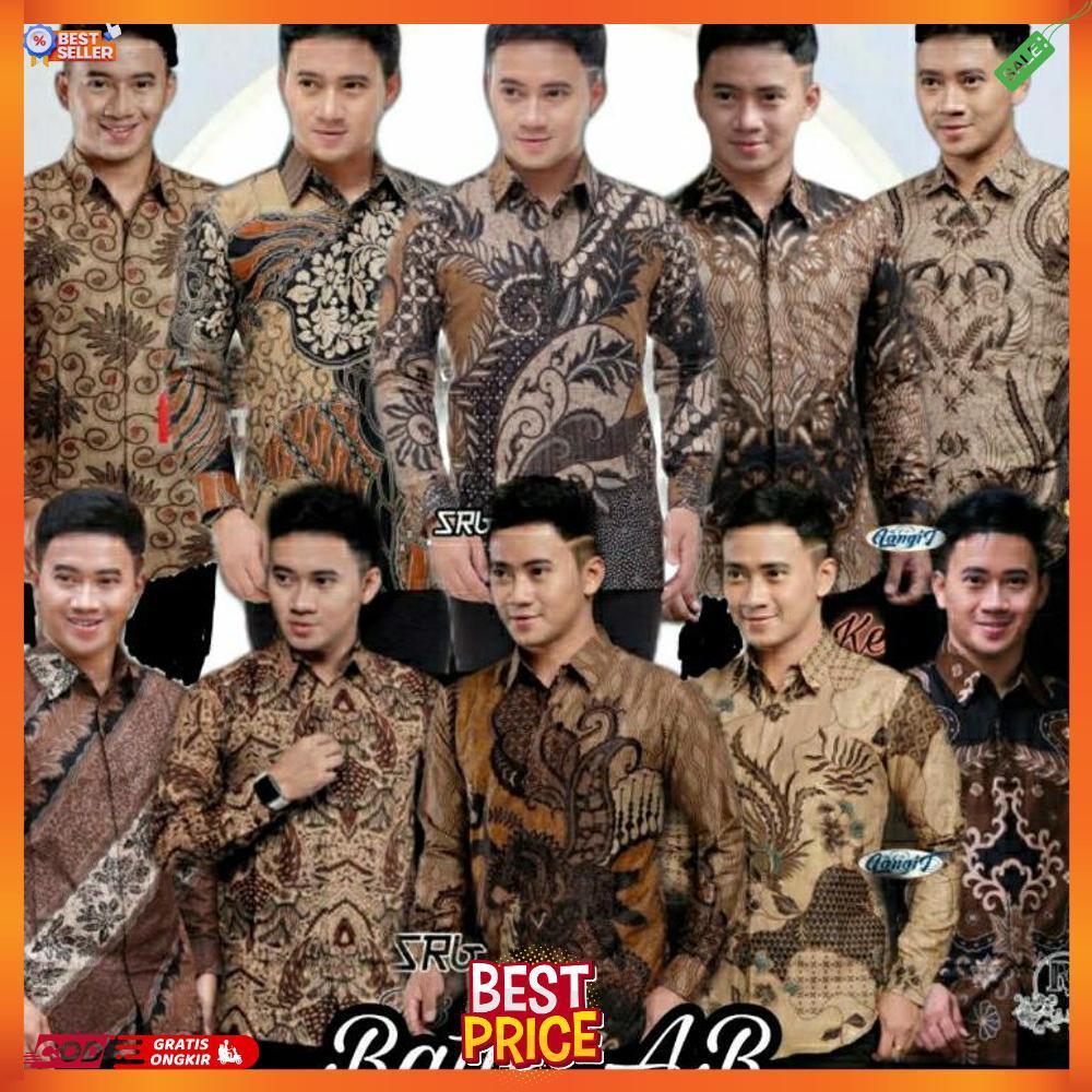Batik Pria Coklat Kemeja Cowok Lengan Panjang M L Xl Xxl Terlaris Premium Modern Quality Warna Mocca