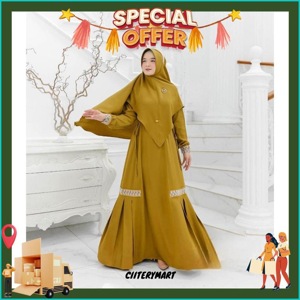 Gamis Syari Set Hijab Warohmah Syar'I Fashion Muslim Wanita Terbaru Baju Muslimah Dress Maxi Busui F