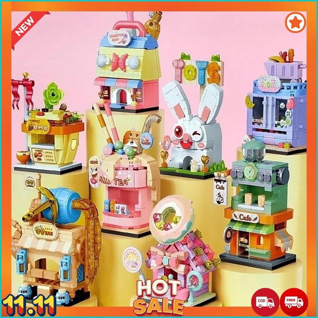 Mainan Anak Perempuan Sembo Block Store Toys Cafe Milk Tea Bar Cosmetic Shop [A4]