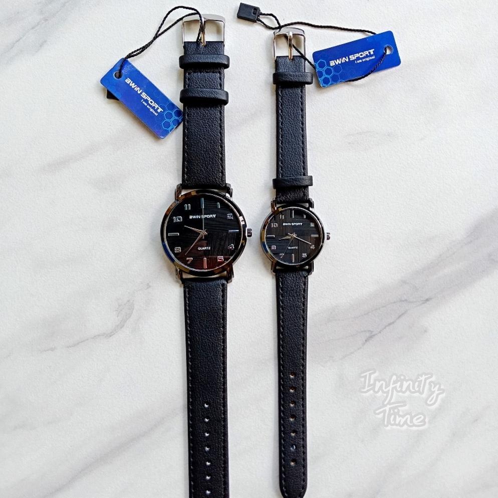 HOT JAM TANGAN COUPLE AWIN BWIN SPORT M1023G M1023L COWOK CEWEK ANALOG STRAP LEATHER KUALITAS ORIGIN