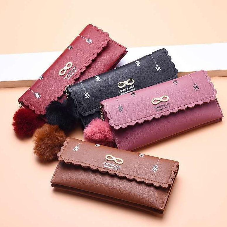 new arrival skygalery dompet panjang  lipat wanita dengan pompom women wallet korean