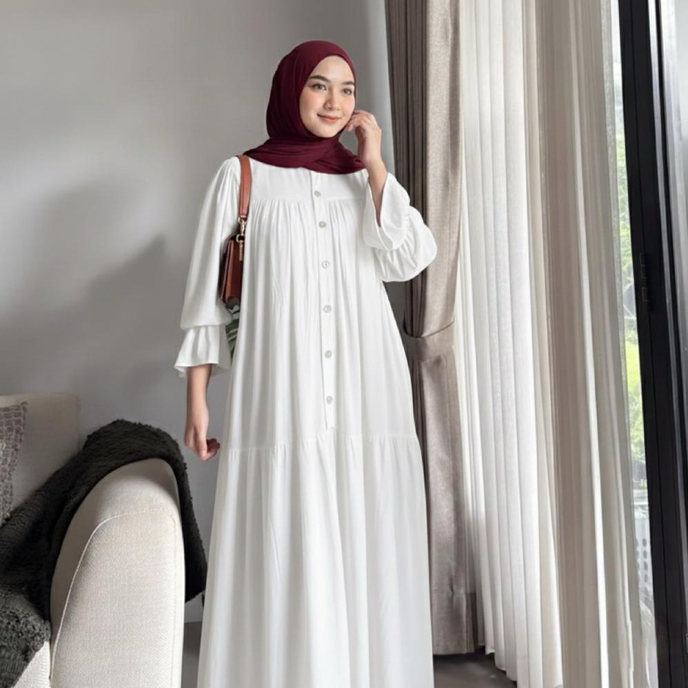 NEW ARRIVAL Nagita Dress Gamis Rayon Twil - Gamis Lengan Balon - Gamis Kancing Busui Premium Quality