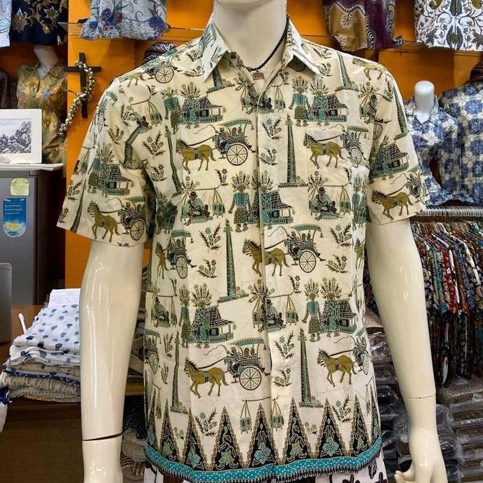 kemeja batik pria lengan pendek Betawi tosca NS