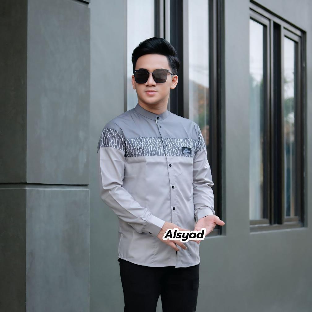 Baju Koko Pria - Baju Koko Dewasa Lengan Panjang Motif Keren Kombinasi Bahan Katun Toyobo Delux