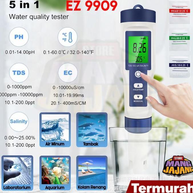 5 IN 1 ALAT UKUR UJI KUALITAS AIR PH TDS EC SALINITY SUHU EZ 9909 ORIGINAL DAN TERPERCAYA