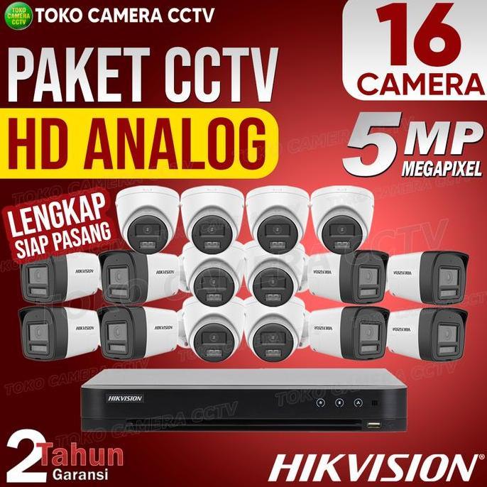 TERLARIS PAKET CCTV ANALOG HIKVISION 5MP 16 CHANNEL 16 KAMERA