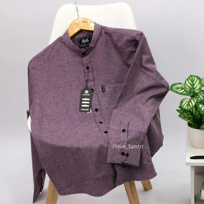 promo baju koko kemeja sanghai lengan panjang warna ungu lavender polos