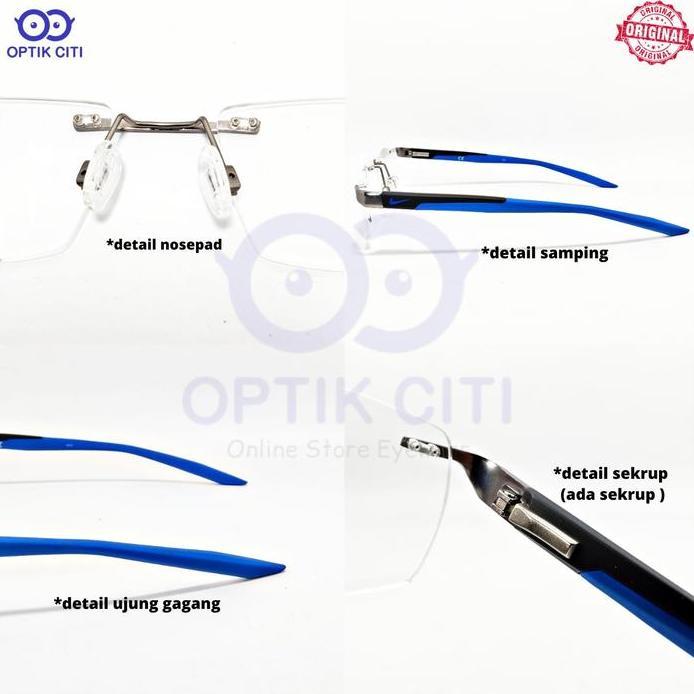 Frame Kacamata Pria Sporty Nike 8190 IN Original Rimless Ada Pegas Original