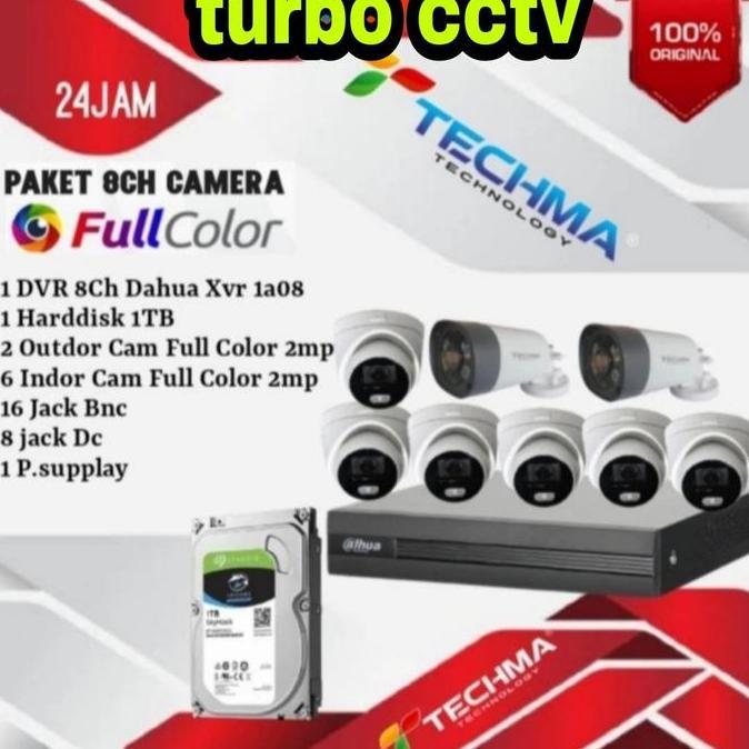 TERLARIS PAKET CCTV 8 CH TECHMA FULLCOLOR 2MP 10P 8 CAMERA INDOOR OUTDOOR