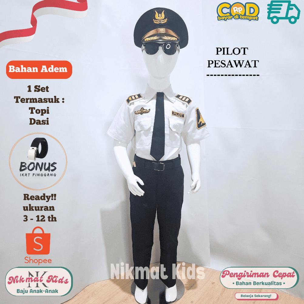 Baju pilot anak laki laki seragam profesi pilot pesawat anak kostum pilot baju karnaval tk paud