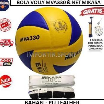 PAKET BOLA VOLLY/VOLI DAN NET - MIKASA MVA330 & MIKASA GOLD - BAGUS