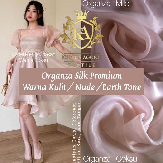 Organza Polos Satin Silk Murah Mewah Premium warna Kulit NUDE Earth tone Bahan Outer Kebaya Gamis Ko