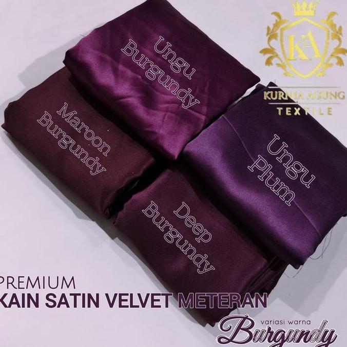 1 Meter Kain Satin Velvet Silk Premium warna BURGUNDY MAROON DEEP UNGU Meteran Dress Hijab Bridesmai