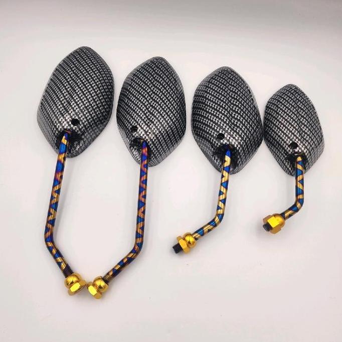 Promo Spion Honda Beat Karbon Gagang Blue X Panjang - Tanggung - Mini - Spion Karbon Variasi Honda B